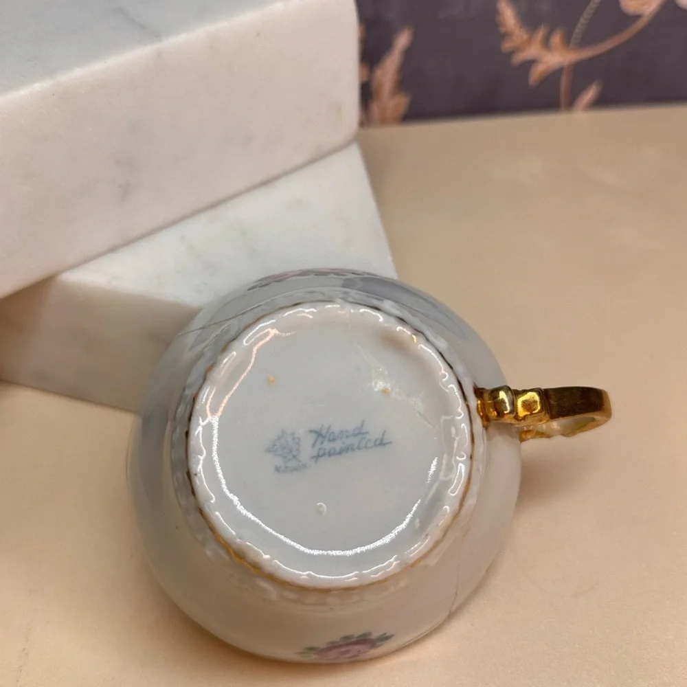 Vintage Estate Nippon Gold and Floral Teacup and Saucer READ